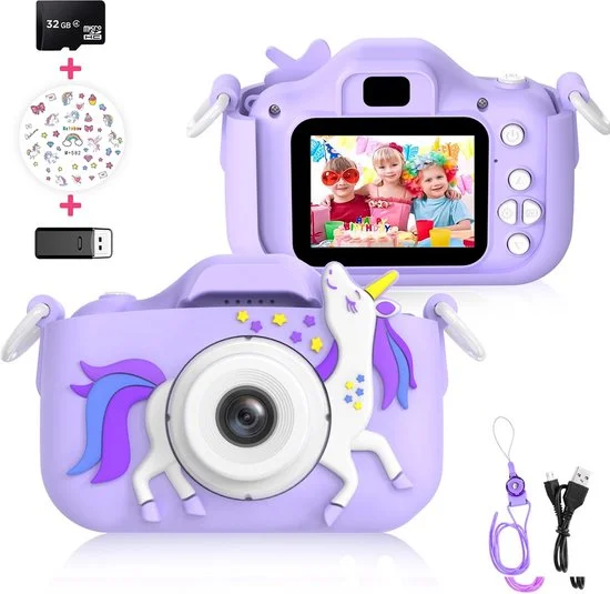 Ilona paars unicorn camera met accessoires
